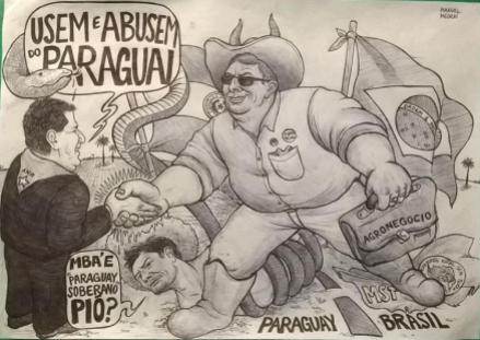 Vue de Manuel Meden : caricatura que hice sobre la actualidad paraguaya y brasileña. "Tiene que ver con una desacertada invitación que le hizo mi flamante presidente a grandes empresarios e industriales brasileños;